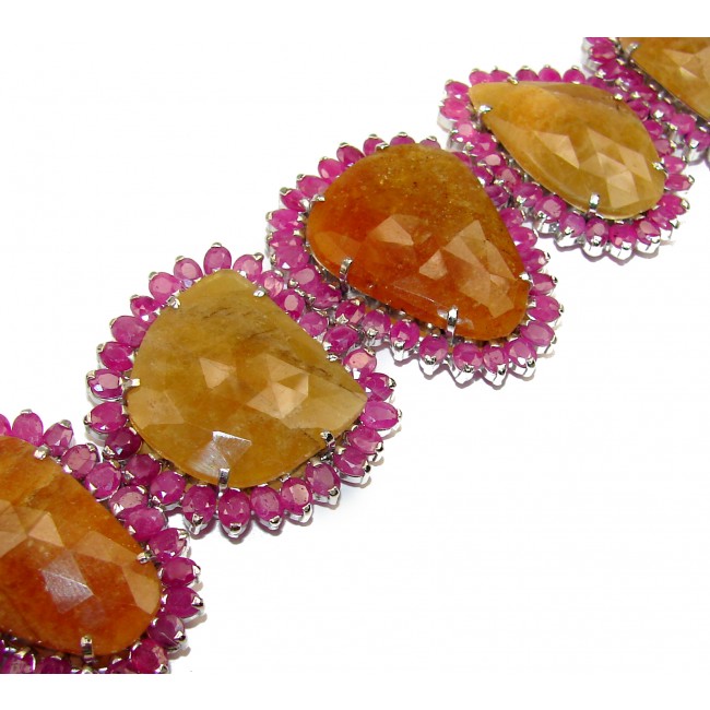 Luxury Authentic yellow Sapphire .925 Sterling Silver handmade Large Bracelet