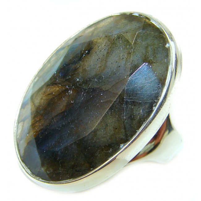 Precious 16.5 carat faceted shimmering Labradorite .925 Sterling Silver handcrafted ring size 6 adjustable