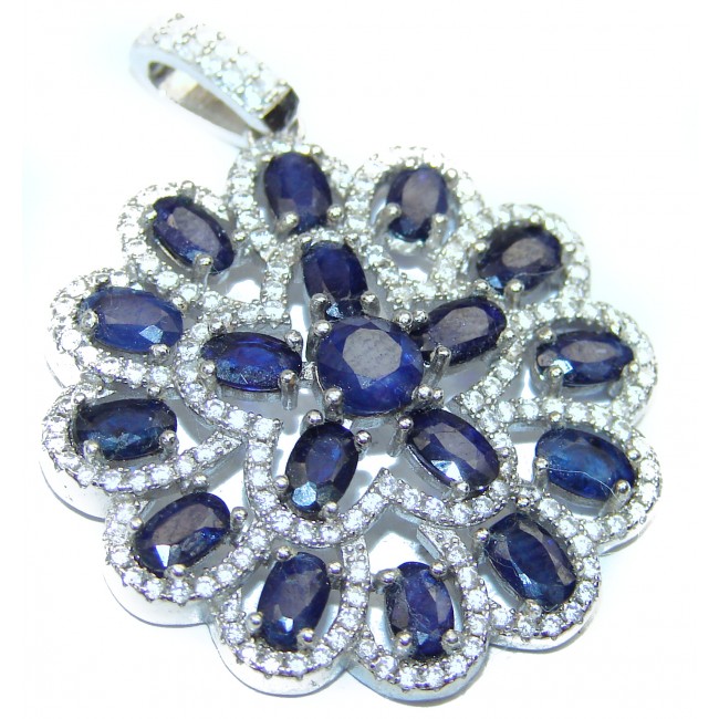 Classy Blue Beauty genuine Sapphire .925 Sterling Silver handmade Pendant - Brooch