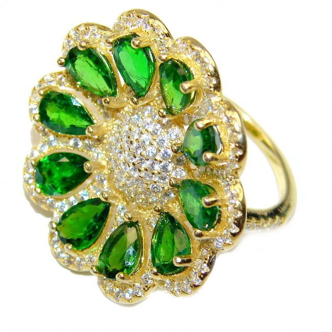 Spectacular Natural Chrome Diopside 18K Gold over .925 Sterling Silver handmade Statement ring s. 6 1/4