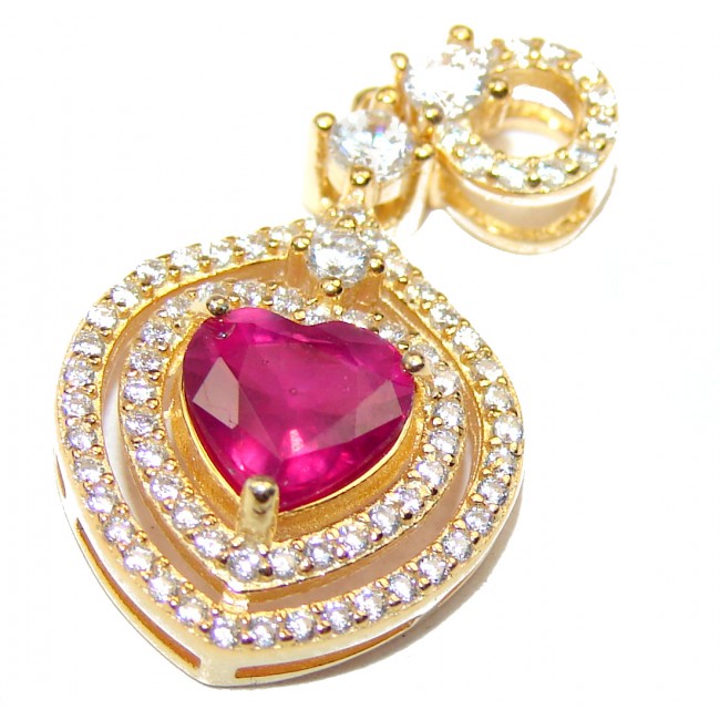 Precious Treasure Genuine Ruby Heart 18K Gold over .925 Sterling Silver handmade Pendant
