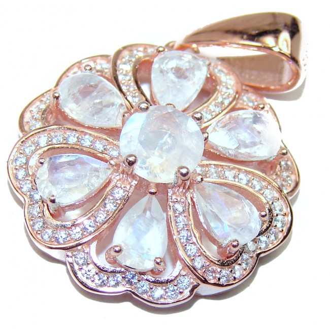 Genuine Fire Moonstone 14K Rose Gold over .925 Sterling Silver handcrafted pendant