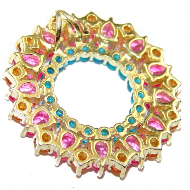 Lucky Wheel Pink Topaz 18K Gold over .925 Sterling Silver handmade Pendant
