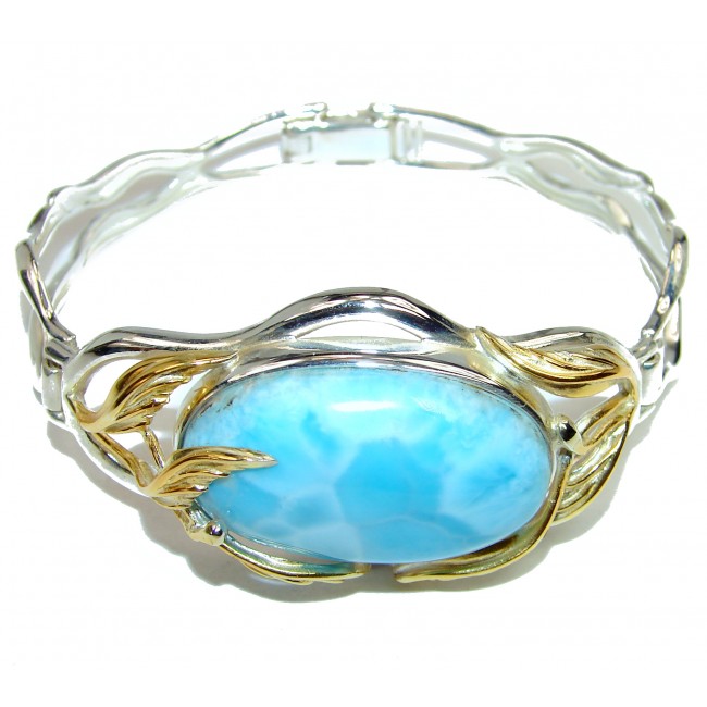 Sublime Beauty of Nature Blue Larimar 14K Gold over .925 Sterling Silver handcrafted Bracelet