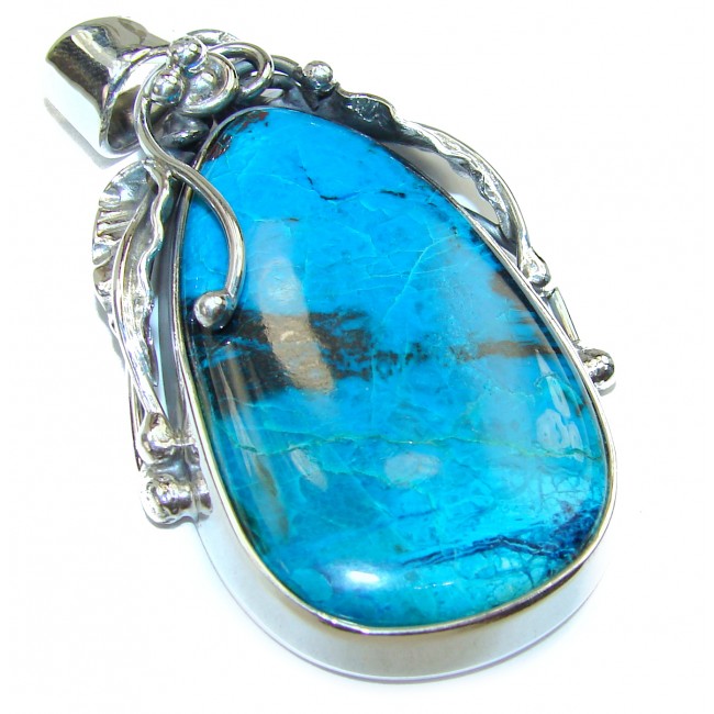 Victorian style Chrysocolla .925 Sterling Silver handcrafted Pendant