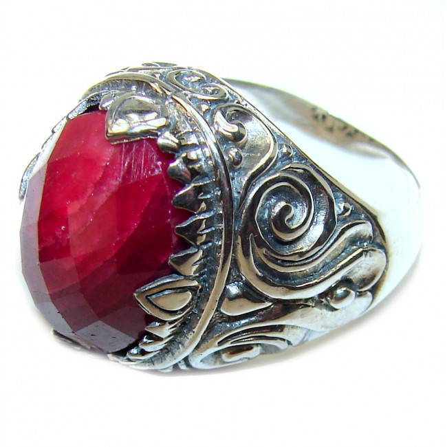 Royal quality 14.8 carat unique Ruby .925 Sterling Silver handcrafted Ring size 7 1/4