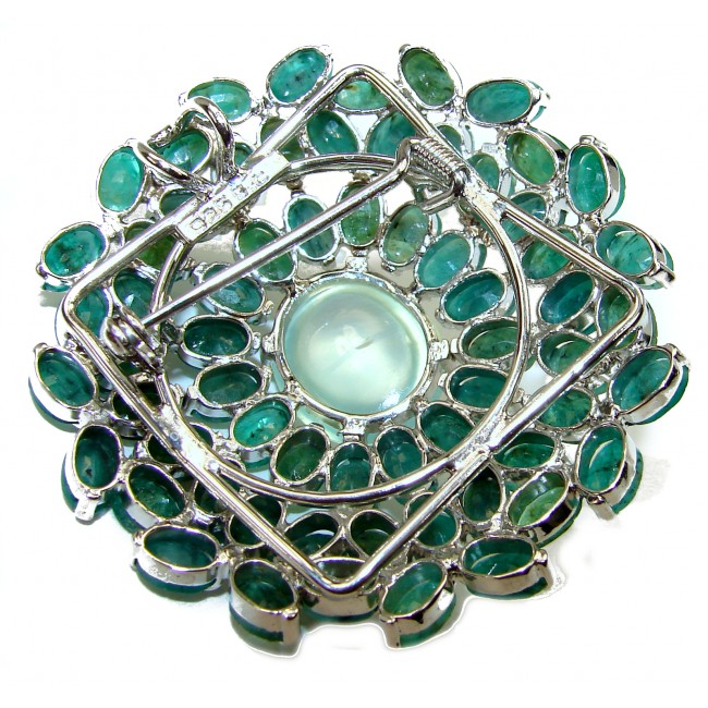 Gabriella Deluxe Emerald Prehnite .925 Sterling Silver handmade LARGE Pendant Brooch