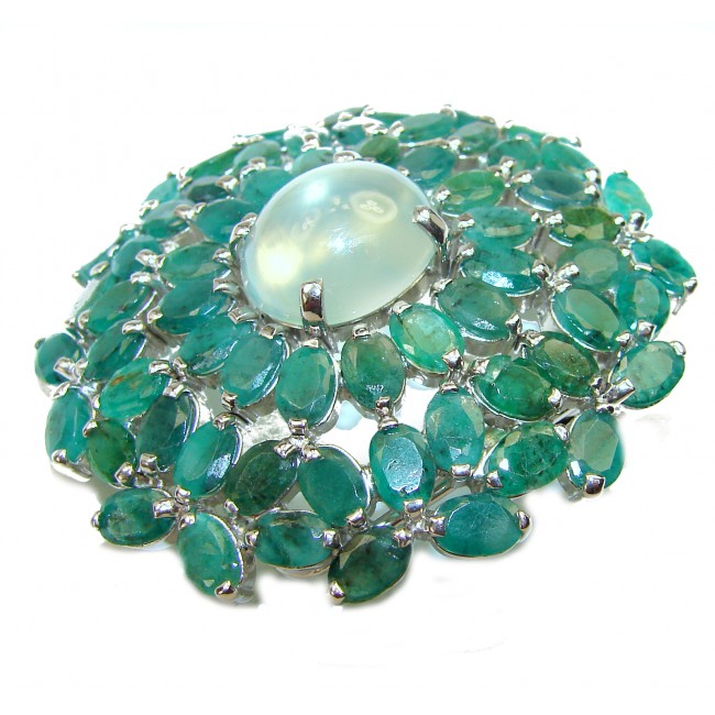 Gabriella Deluxe Emerald Prehnite .925 Sterling Silver handmade LARGE Pendant Brooch