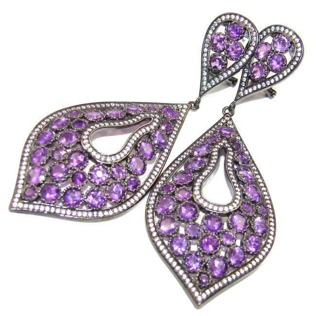 My Passion Authentic Amethyst Black rhodium over .925 Sterling Silver handcrafted earrings