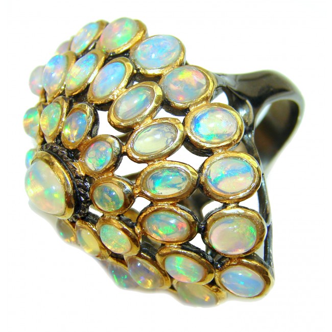 Precious 48.5 carat Ethiopian Opal 18K Gold over .925 Sterling Silver handcrafted ring size 6 1/2