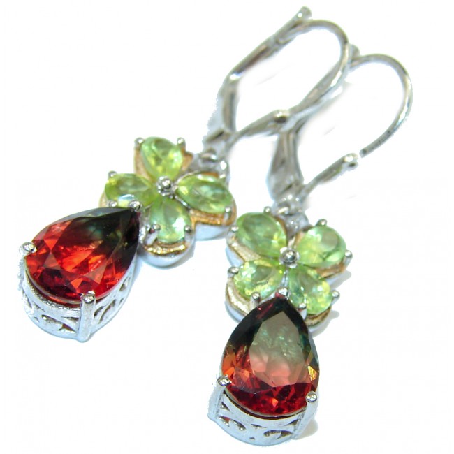 Precious Red Tourmaline .925 Sterling Silver entirely handmade earrings