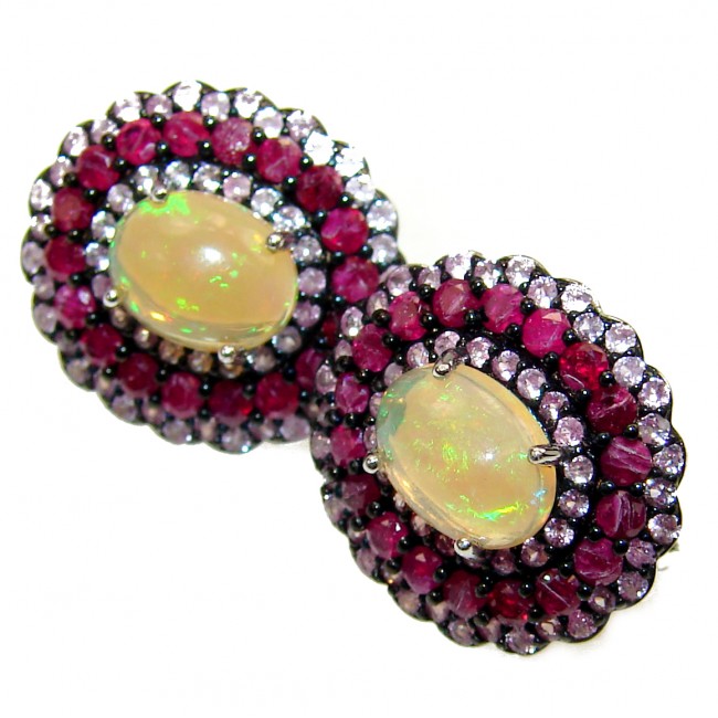 Spectacular Ethiopian Opal Ruby .925 Sterling Silver handmade earrings