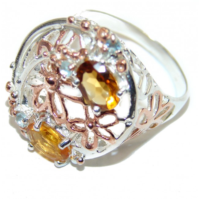 Luxurious Natural Citrine .925 Sterling Silver handmade Cocktail Ring s. 8