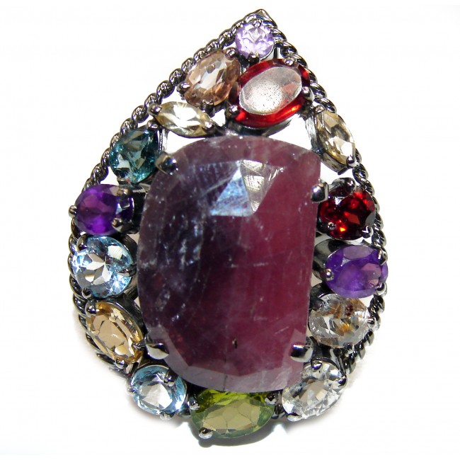 Royal quality 20.8 carat unique Ruby black rhodium over.925 Sterling Silver handcrafted Ring size 8 3/4