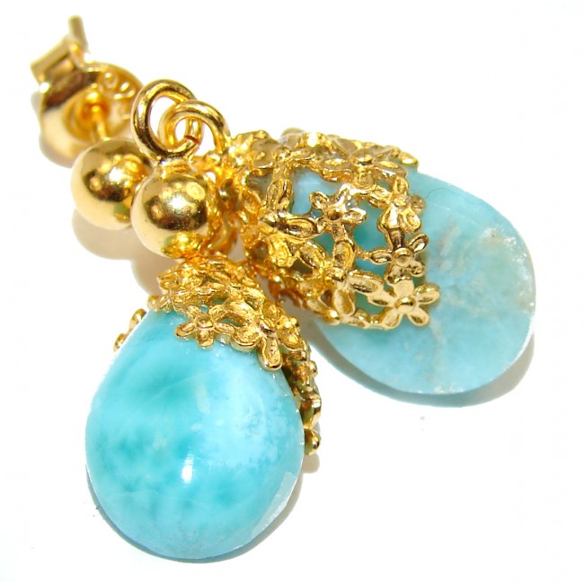 Precious Blue Larimar 14K Gold over .925 Sterling Silver handmade earrings