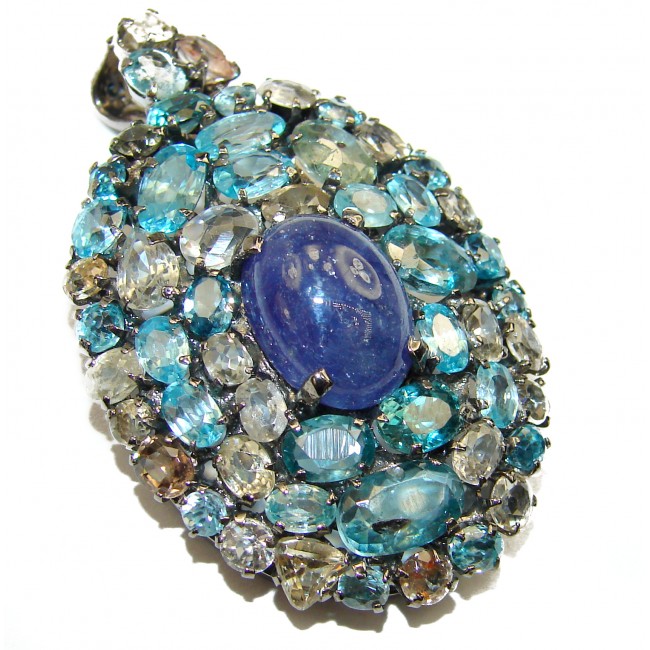 Genuine Sapphire .925 Sterling Silver handmade Pendant - Brooch
