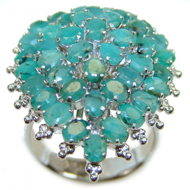 Spectacular Emerald .925 Sterling Silver handmade Statement ring s. 9