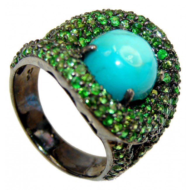 Authentic Turquoise black rhodium over .925 Sterling Silver ring; s. 8 1/2