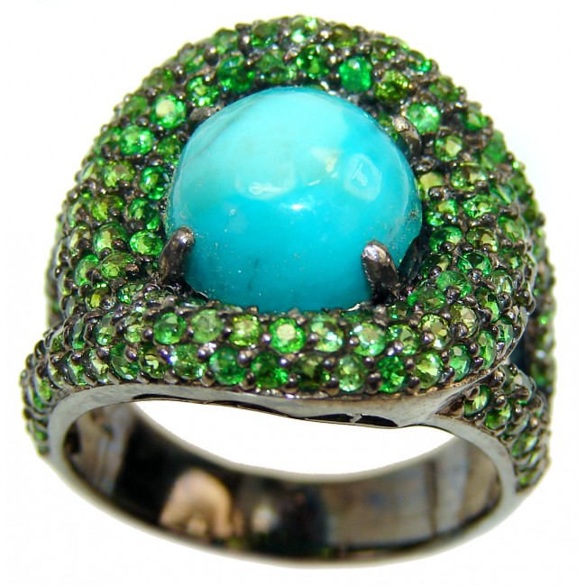 Authentic Turquoise black rhodium over .925 Sterling Silver ring; s. 8 1/2