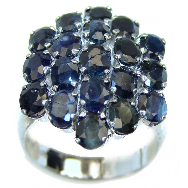 Incredible 10.85 carat authentic Sapphire .925 Sterling Silver handmade large Ring size 8