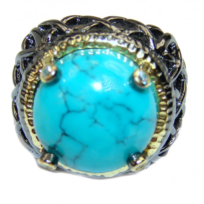 Authentic Turquoise black rhodium over .925 Sterling Silver ring; s. 8 3/4