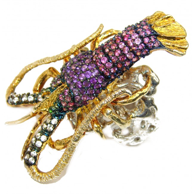 Huge Crayfish Genuine authentic Ruby 18K Gold over .925 Sterling Silver handmade Ring size 9 1/4
