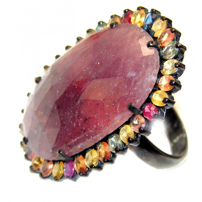 Royal quality 27.8 carat unique Ruby black rhodium over .925 Sterling Silver handcrafted Ring size 9