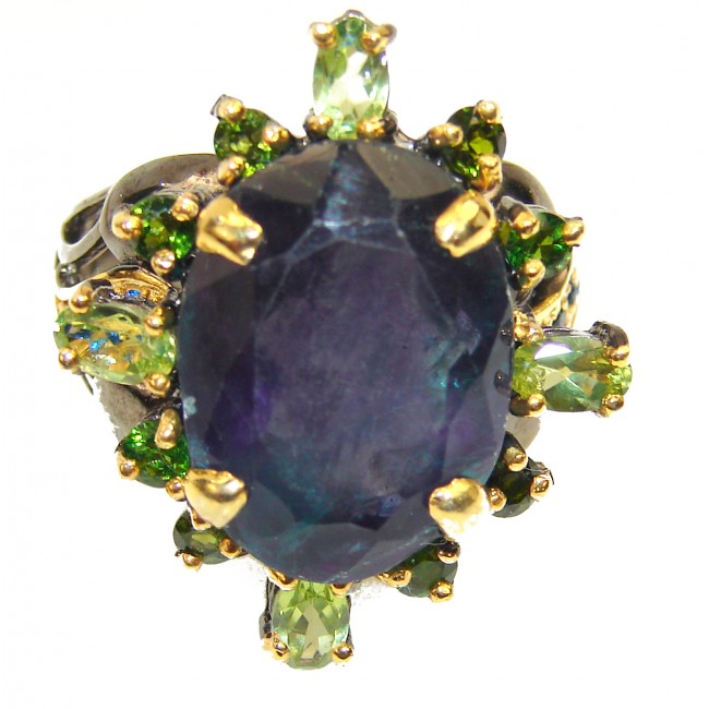Incredible 31.5ctw Fluorite 14K Gold over .925 Sterling Silver Statement Ring s. 7