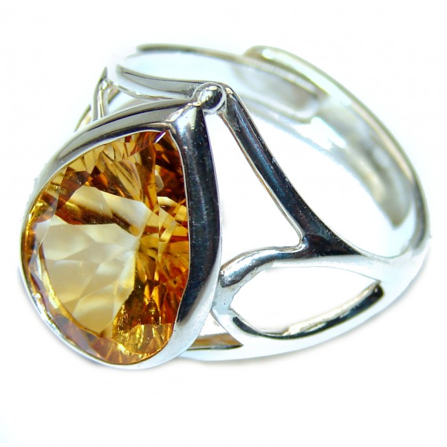 Luxurious Style 10.6 carat Natural Citrine .925 Sterling Silver handmade Cocktail Ring s. 8 1/4