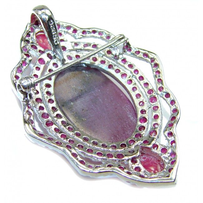 Precious Treasure Genuine Ruby .925 Sterling Silver handmade Pendant - Brooch