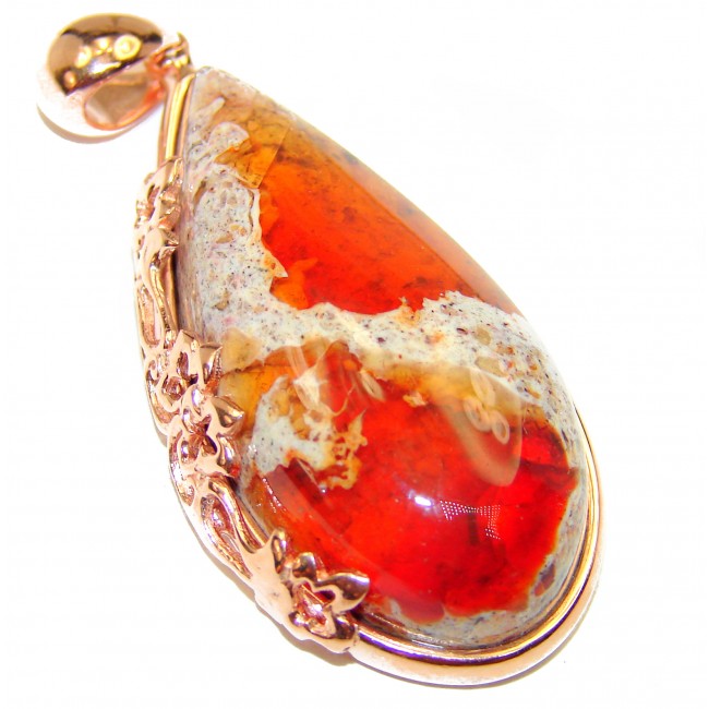 Unique Design Natural 22.5 carat Mexican Fire Opal 18K Gold over .925 Sterling Silver handmade Pendant