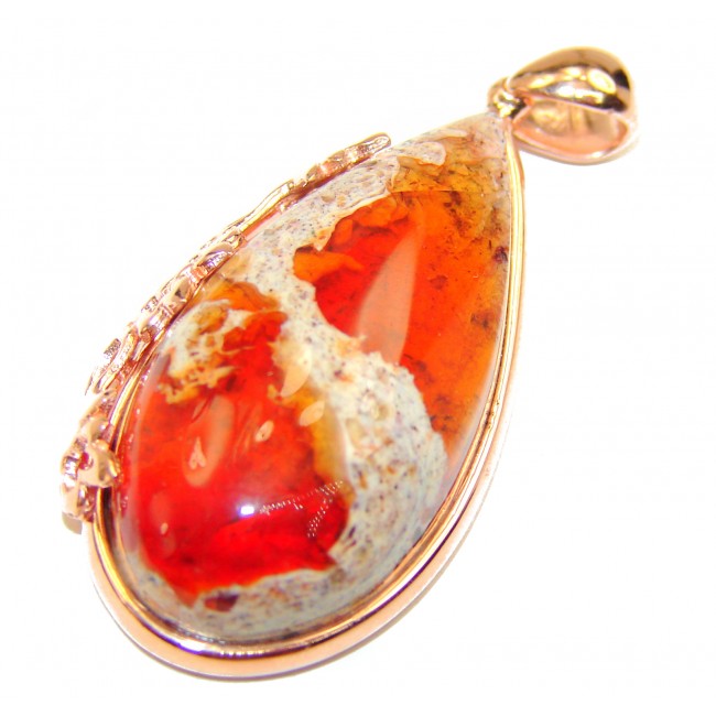 Unique Design Natural 22.5 carat Mexican Fire Opal 18K Gold over .925 Sterling Silver handmade Pendant