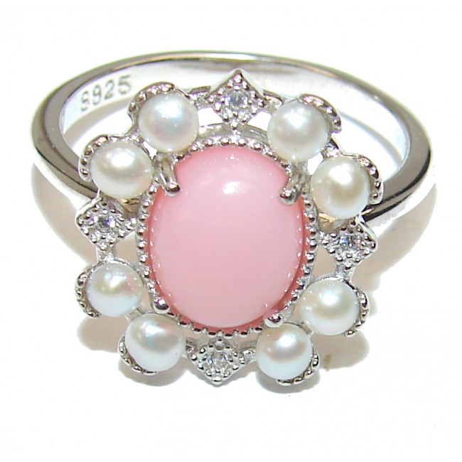 Pink Opal .925 Sterling Silver handcrafted ring size 7 1/4