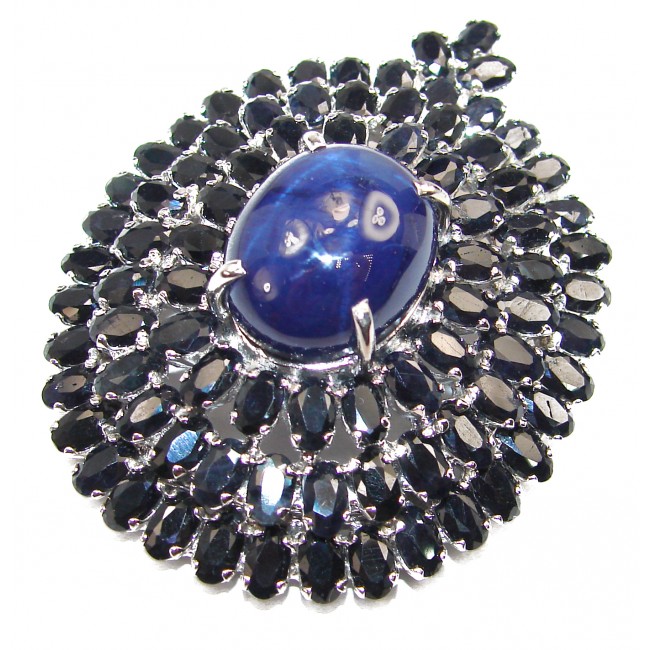 Classy Blue Beauty genuine Star Sapphire .925 Sterling Silver handmade Pendant - Brooch