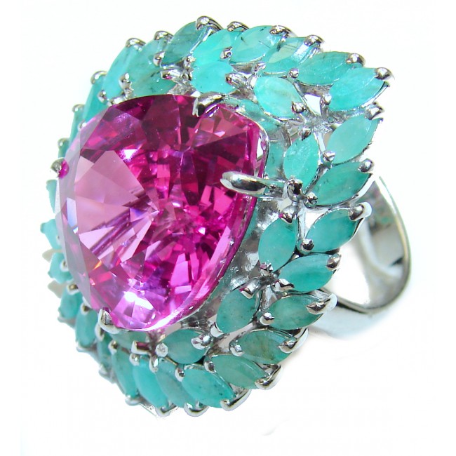 Huge Sweet Pink Topaz .925 Silver handcrafted Ring s. 7 1/4