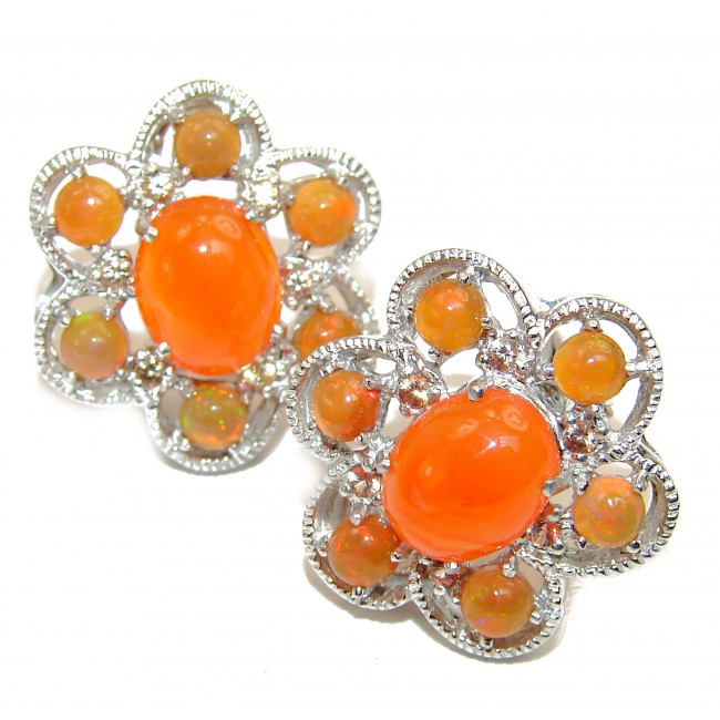 Sublime Orange Carnelian Ethiopian Opal .925 Sterling Silver handmade earrings