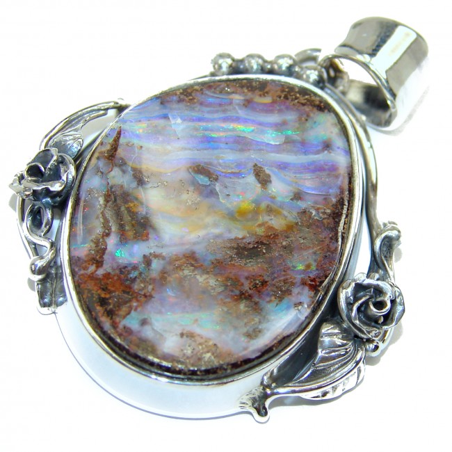 Authentic Australian Boulder Opal .925 Sterling Silver handmade Pendant