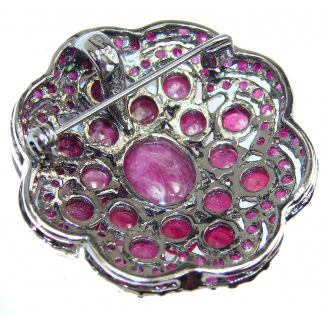 Precious Treasure Genuine Kasmir Star Ruby .925 Sterling Silver handmade Pendant - Brooch