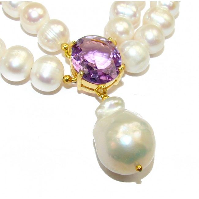 Pearl & Amethyst 14K Gold over .925 Sterling Silver handmade Necklace