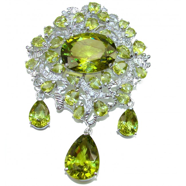 Spectacular Vintage style Beauty Peridot .925 Sterling Silver handmade LARGE Pendant - Brooch