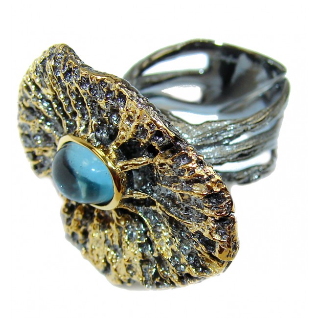 Swiss Blue Topaz black rhodium over .925 Sterling Silver handmade Ring size 6