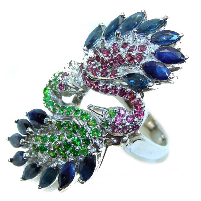 Incredibl Swans authentic Sapphire .925 Sterling Silver handmade large Ring size 9 1/2