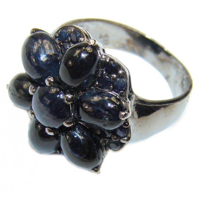 Incredible 14.85 carat authentic Sapphire black rhodium over .925 Sterling Silver handmade large Ring size 6
