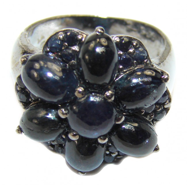 Incredible 14.85 carat authentic Sapphire black rhodium over .925 Sterling Silver handmade large Ring size 6