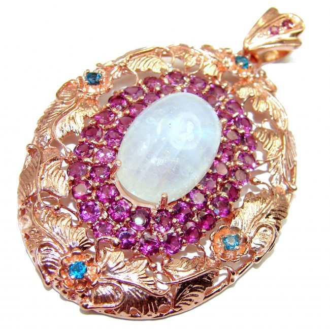 Marvelous Genuine Fire Moonstone 14K Rose Gold over .925 Sterling Silver handcrafted pendant