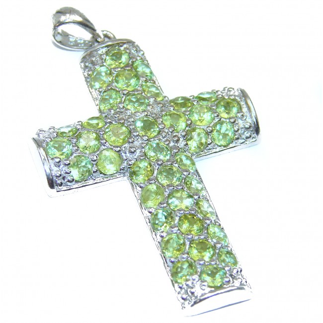 Amazing NATURAL Peridot Cross .925 Sterling Silver handcrafted pendant