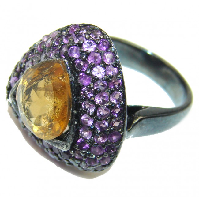 Vintage Style Citrine Ruby black rhodium over .925 Sterling Silver handmade Ring s. 7 3/4