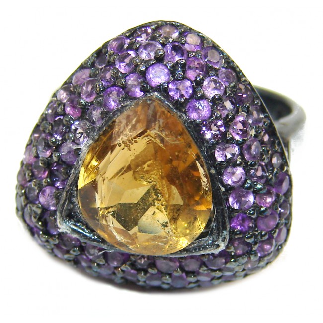 Vintage Style Citrine Ruby black rhodium over .925 Sterling Silver handmade Ring s. 7 3/4