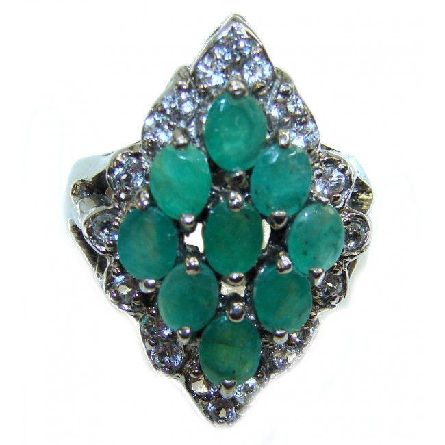 Spectacular Emerald black rhodium over .925 Sterling Silver handmade Statement ring s. 8