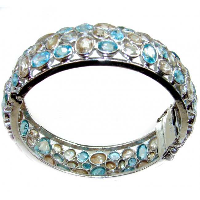Get Glowing authentic Morganite Swiss Blue Topaz .925 Sterling Silver handcrafted Large Bracelet